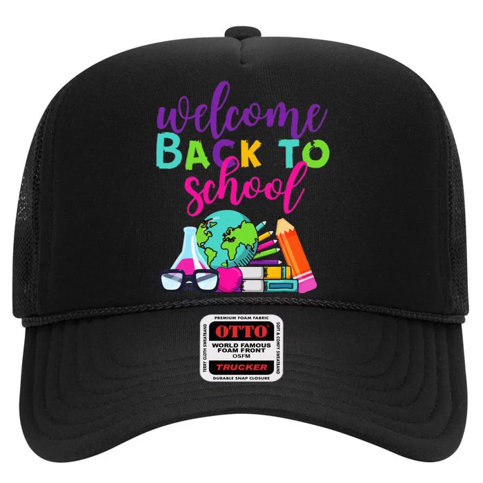 Welcome Back To School High Crown Mesh Trucker Hat