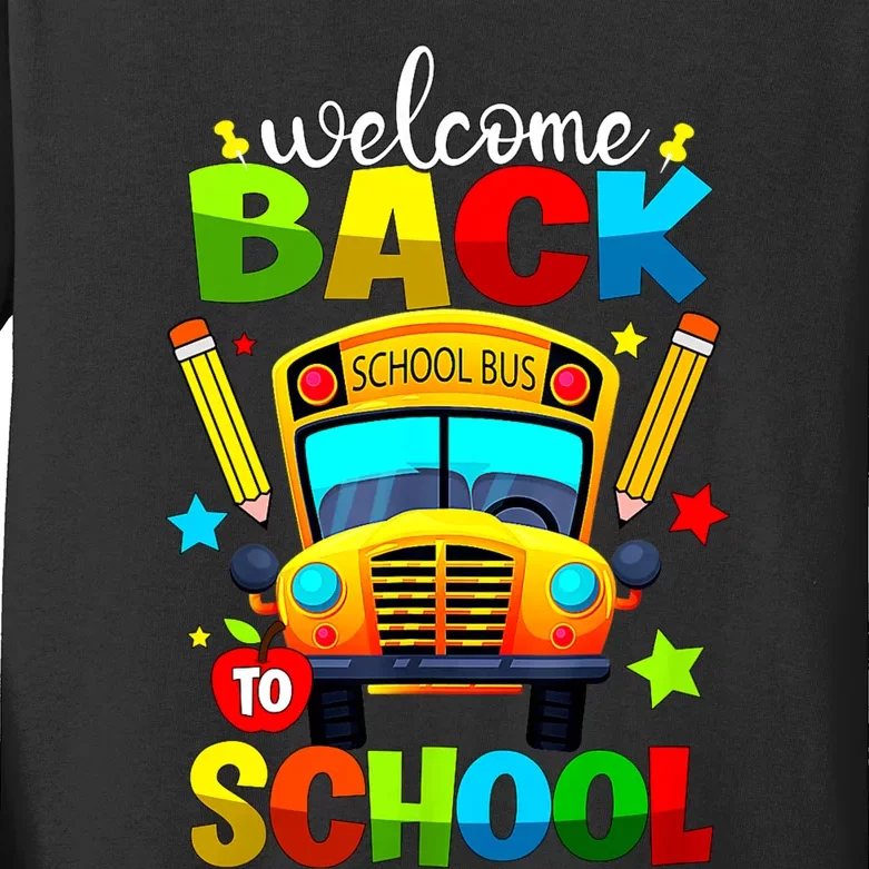 Welcome Back To School Bus Happy First Day Of School Student Kids Long Sleeve Shirt