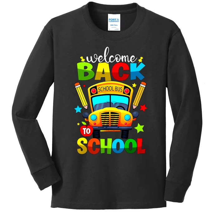 Welcome Back To School Bus Happy First Day Of School Student Kids Long Sleeve Shirt