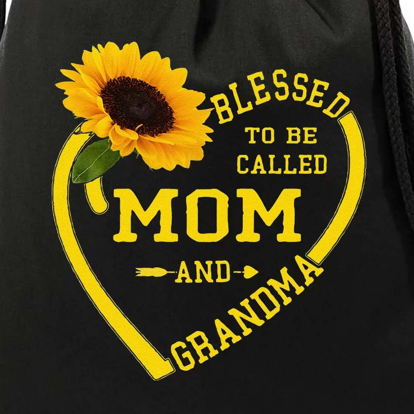 Womens Blessed To Be Called Mom And Grandma Mother's Day Sunflower Drawstring Bag