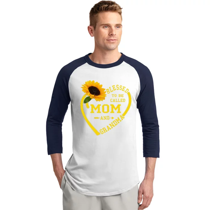 Womens Blessed To Be Called Mom And Grandma Mother's Day Sunflower Baseball Sleeve Shirt