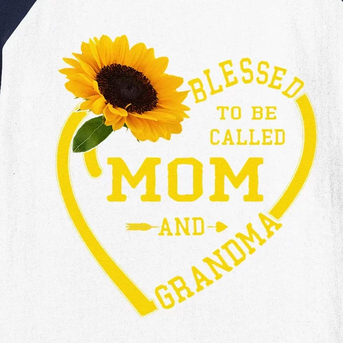 Womens Blessed To Be Called Mom And Grandma Mother's Day Sunflower Baseball Sleeve Shirt