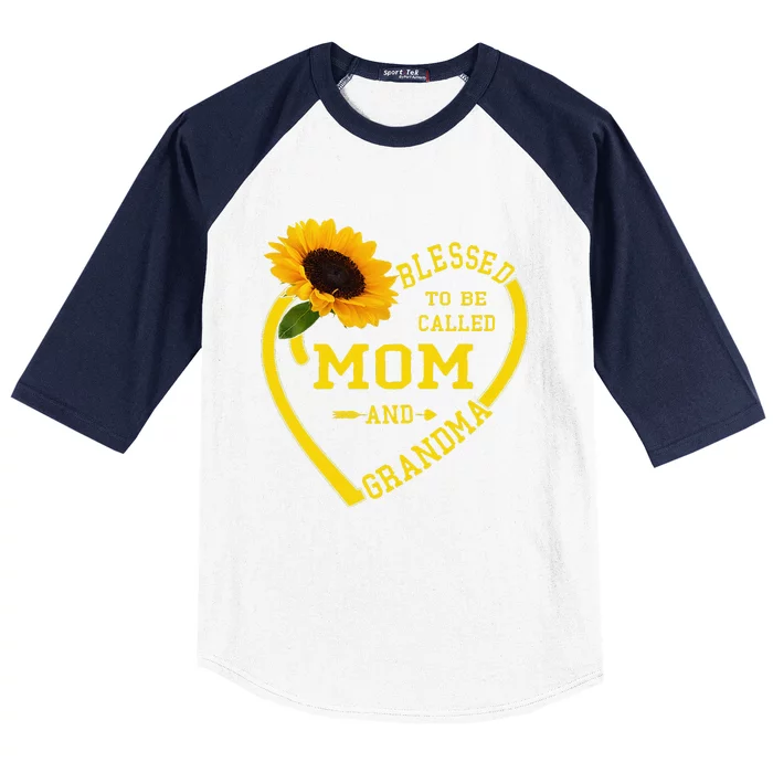 Womens Blessed To Be Called Mom And Grandma Mother's Day Sunflower Baseball Sleeve Shirt