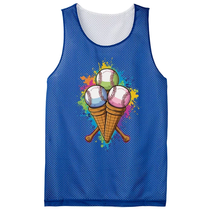 Watercolor Baseball Triple Scooped Ice Cream Baseball Lovers Funny Gift Mesh Reversible Basketball Jersey Tank