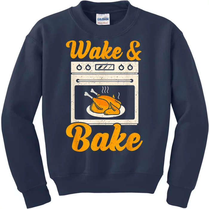 Wake Bake Turkey Feast Meal Dinner Chef Thanksgiving Kids Sweatshirt