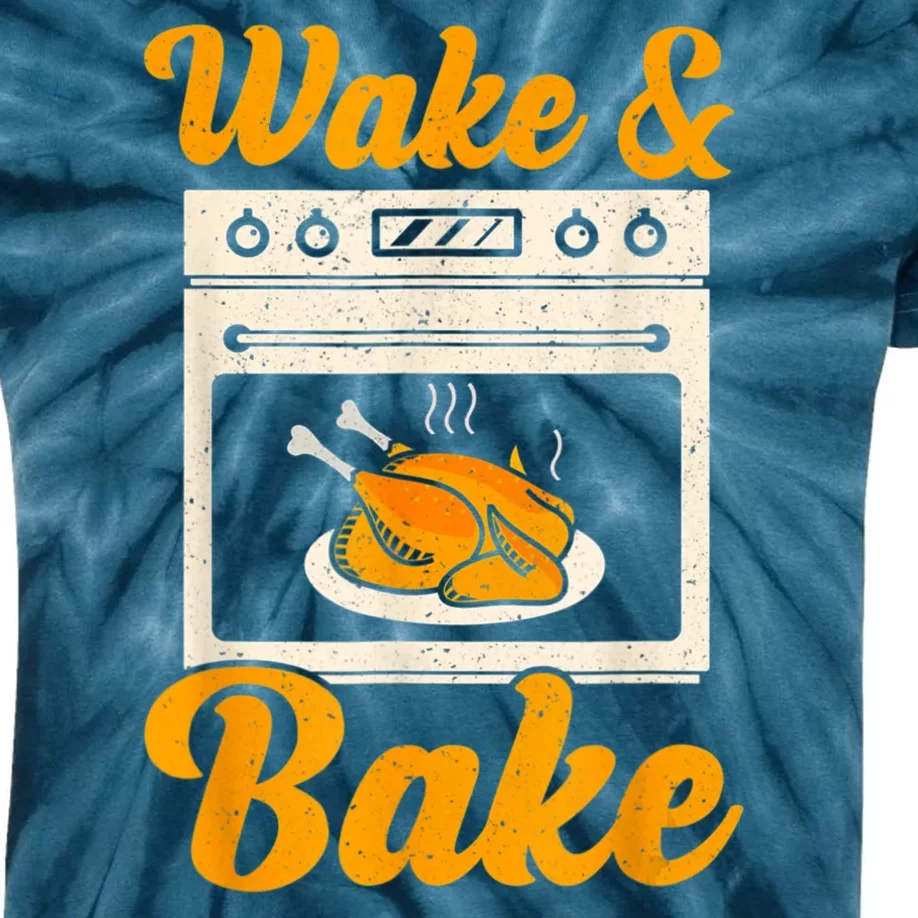 Wake Bake Turkey Feast Meal Dinner Chef Thanksgiving Kids Tie-Dye T-Shirt