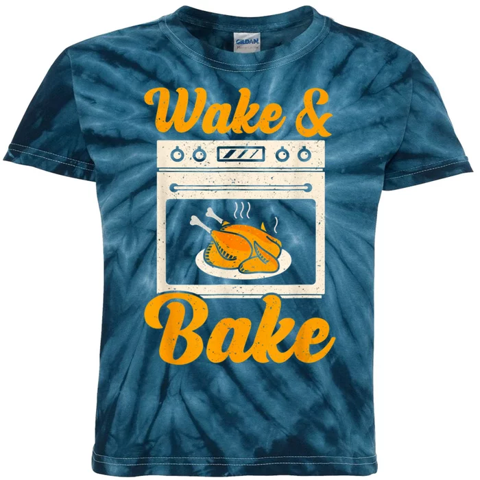 Wake Bake Turkey Feast Meal Dinner Chef Thanksgiving Kids Tie-Dye T-Shirt