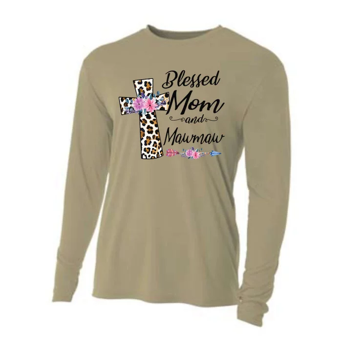 Womens Blessed To Be Called Mom And Mawmaw Floral Mother's Day Cooling Performance Long Sleeve Crew