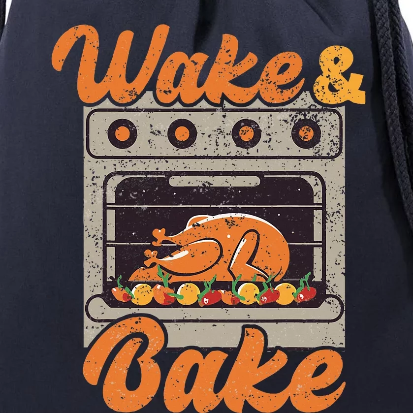 Wake Bake Turkey Feast Meal Dinner Chef Funny Thanksgiving Drawstring Bag