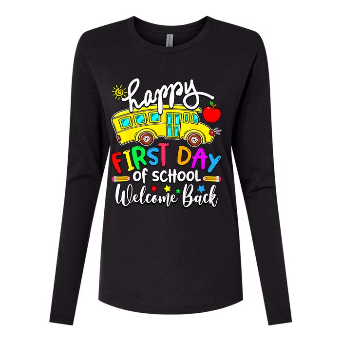 Welcome Back To School Happy First Day Teacher Bus Driver Womens Cotton Relaxed Long Sleeve T-Shirt