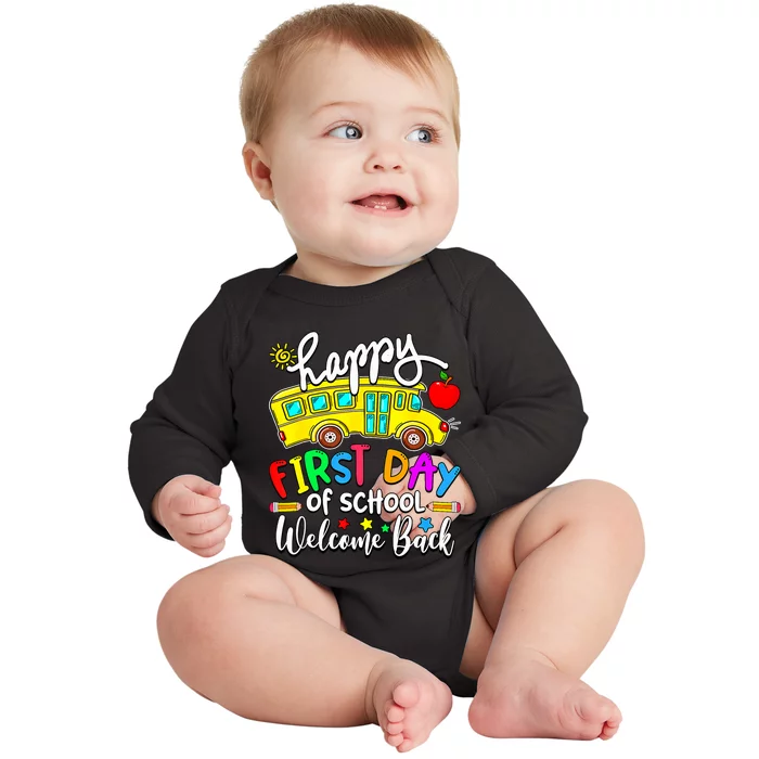 Welcome Back To School Happy First Day Teacher Bus Driver Baby Long Sleeve Bodysuit