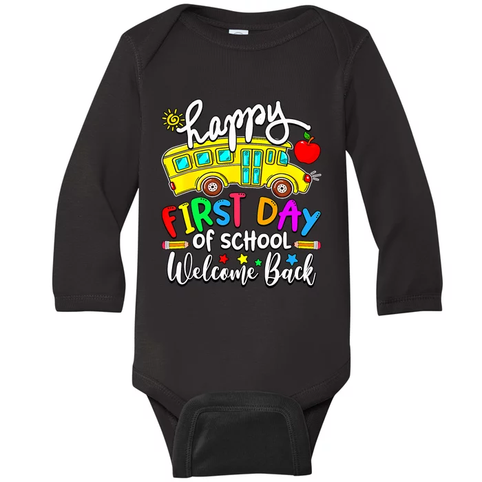 Welcome Back To School Happy First Day Teacher Bus Driver Baby Long Sleeve Bodysuit