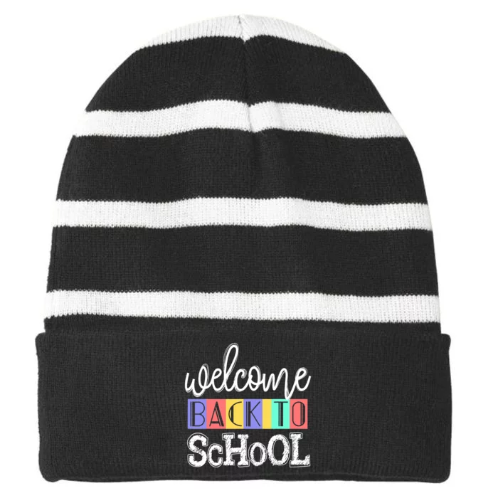 Welcome Back To School First Day of School Teachers Gifts Striped Beanie with Solid Band