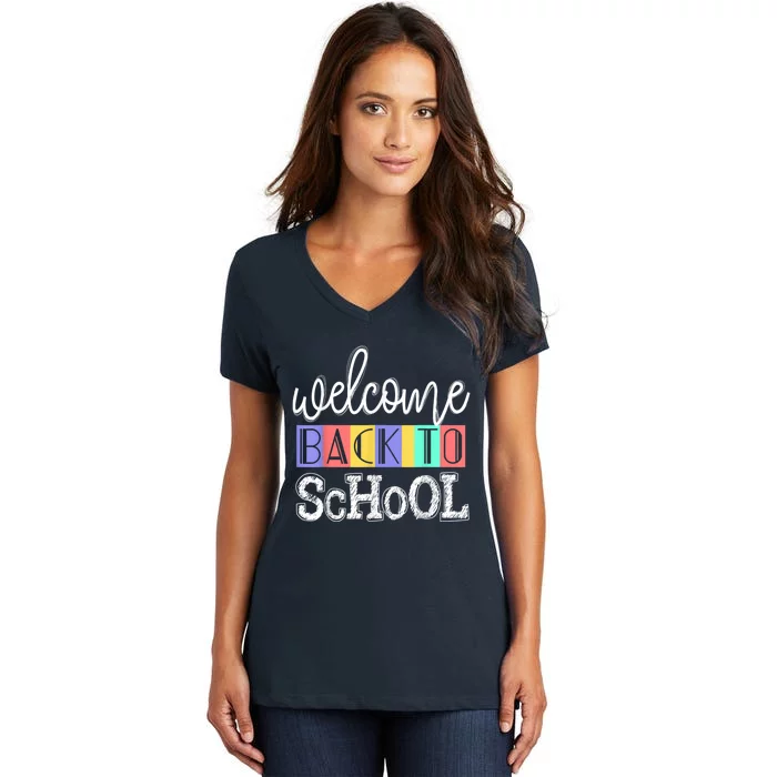 Welcome Back To School First Day Of School Teachers Gifts Women's V-Neck T-Shirt