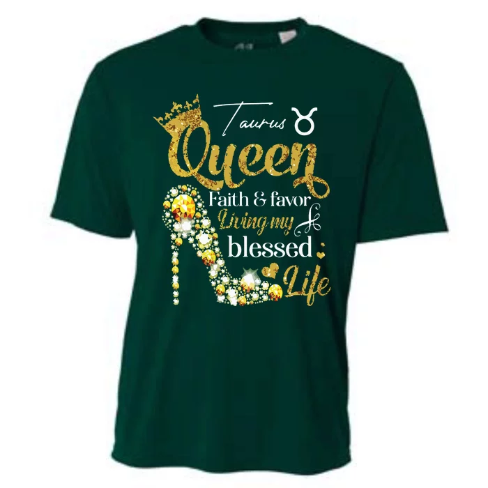 Womens Birthday Taurus Queen Faith Favor Living Blessed Life VNeck Cooling Performance Crew T-Shirt