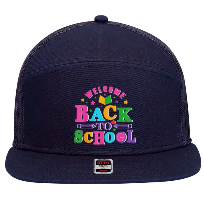 Welcome Back To School Shirt Funny Teachers Students Gift 7 Panel Mesh Trucker Snapback Hat