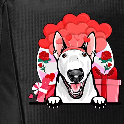 White Bull Terrier Valentines Day Dog Hearts Flowers Gift City Backpack