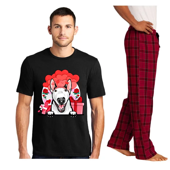 White Bull Terrier Valentines Day Dog Hearts Flowers Gift Pajama Set