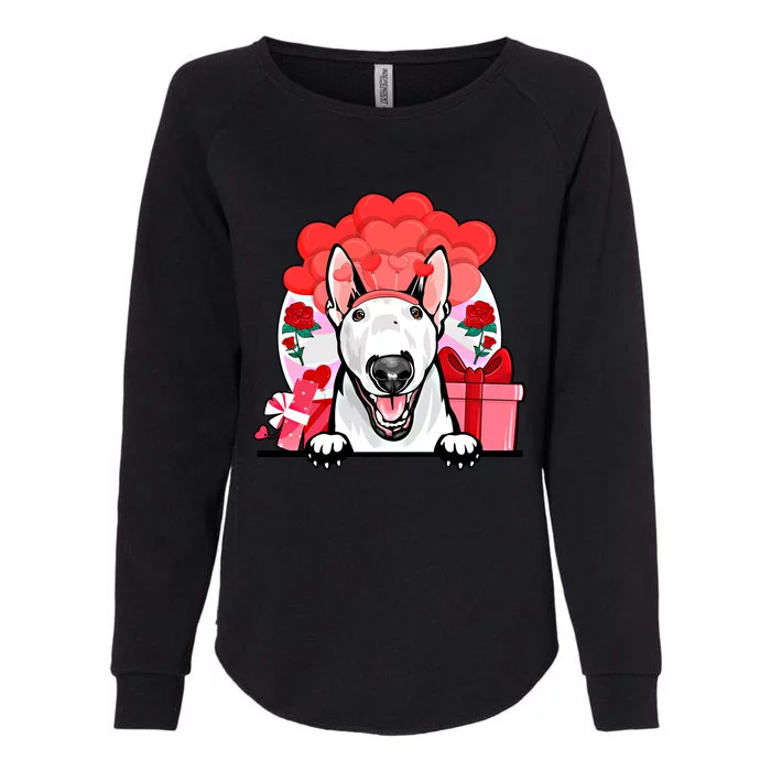 White Bull Terrier Valentines Day Dog Hearts Flowers Gift Womens California Wash Sweatshirt