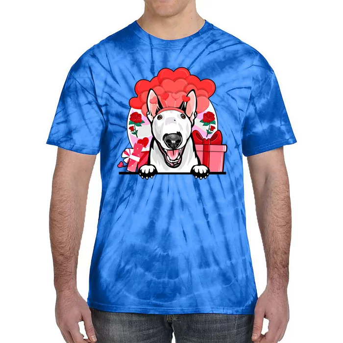 White Bull Terrier Valentines Day Dog Hearts Flowers Gift Tie-Dye T-Shirt