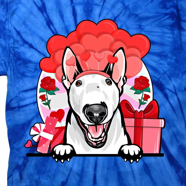 White Bull Terrier Valentines Day Dog Hearts Flowers Gift Tie-Dye T-Shirt