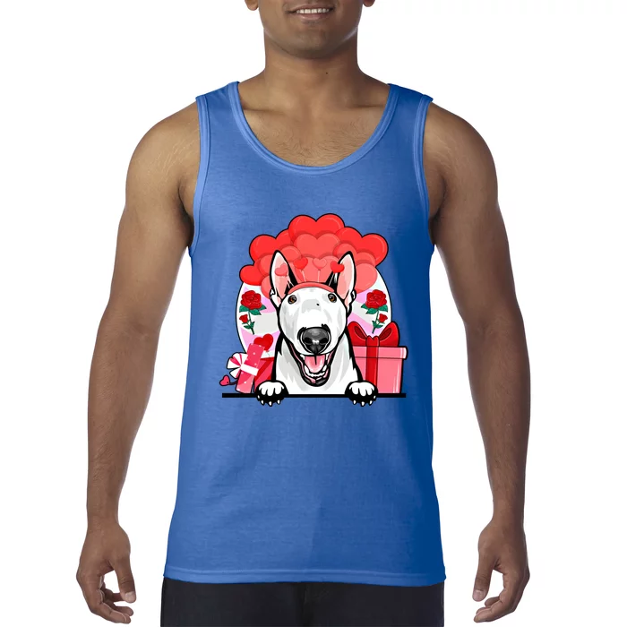 White Bull Terrier Valentines Day Dog Hearts Flowers Gift Tank Top