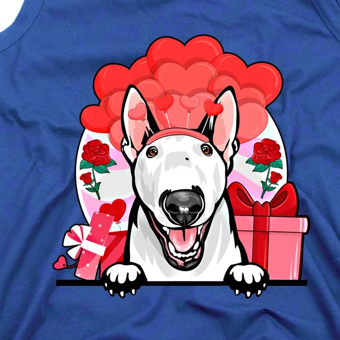 White Bull Terrier Valentines Day Dog Hearts Flowers Gift Tank Top