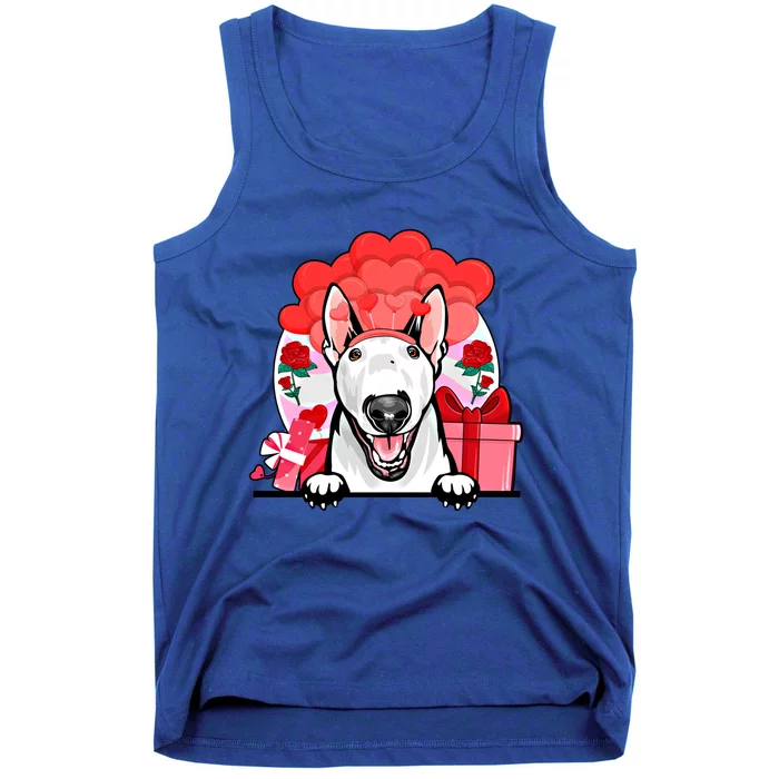 White Bull Terrier Valentines Day Dog Hearts Flowers Gift Tank Top