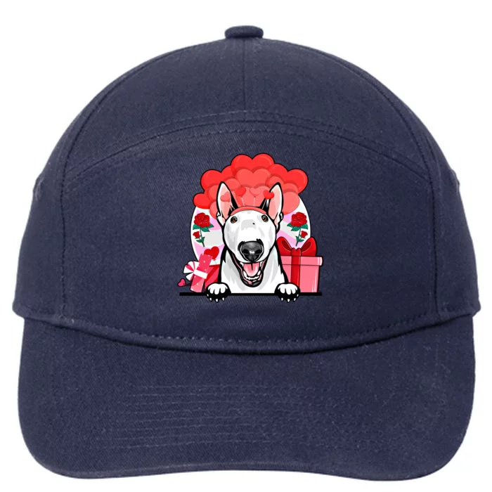 White Bull Terrier Valentines Day Dog Hearts Flowers Gift 7-Panel Snapback Hat