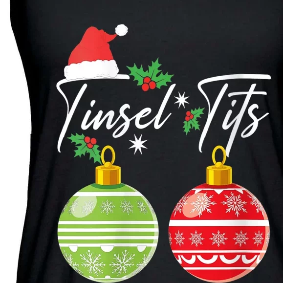 WoJingle Balls Tinsel Tits Funny Christmas Matching Couple Ladies Essential Flowy Tank