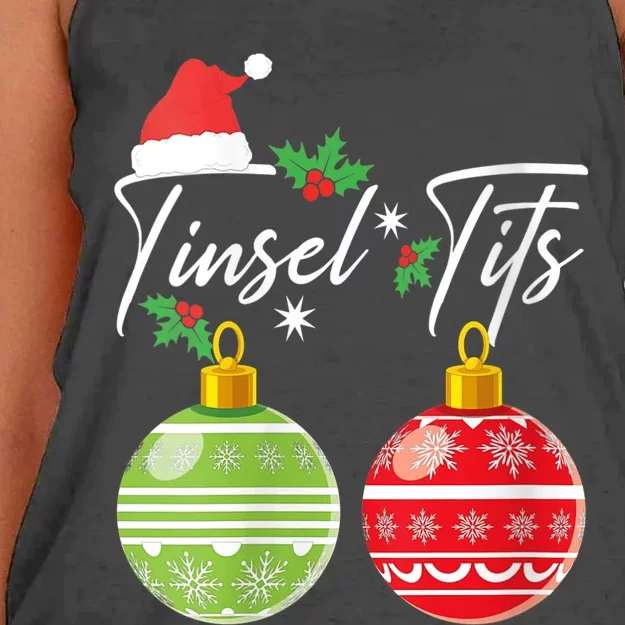 WoJingle Balls Tinsel Tits Funny Christmas Matching Couple Women's Knotted Racerback Tank