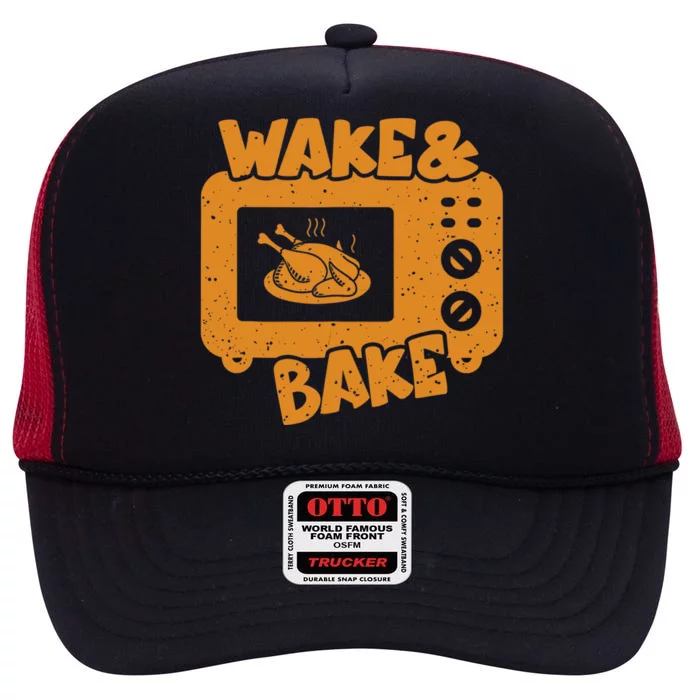 Wake Bake Turkey Feast Meal Dinner Chef Funny Thanksgiving High Crown Mesh Trucker Hat