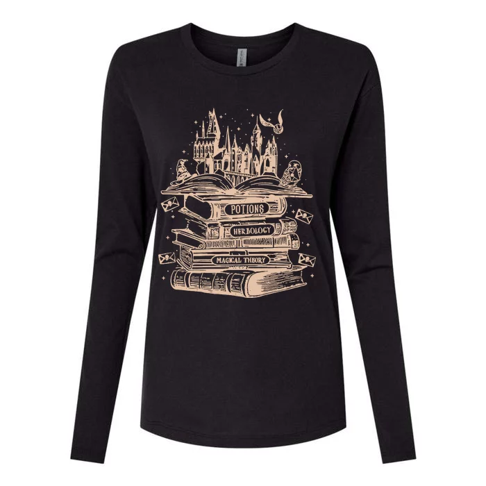 Wizard Bookshop Twosided Castle Book Womens Cotton Relaxed Long Sleeve T-Shirt