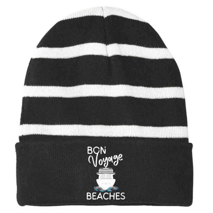 Wo's Bon Voyage Beaches Cruise Ship Graphic For Cruisers Striped Beanie with Solid Band