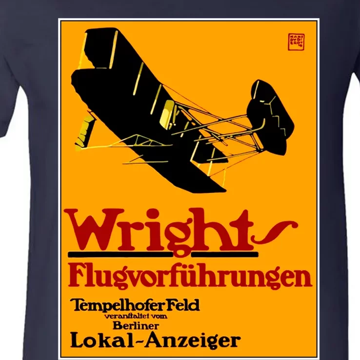 Wright Brothers Vintage 1909 Rare German Advertising Print V-Neck T-Shirt