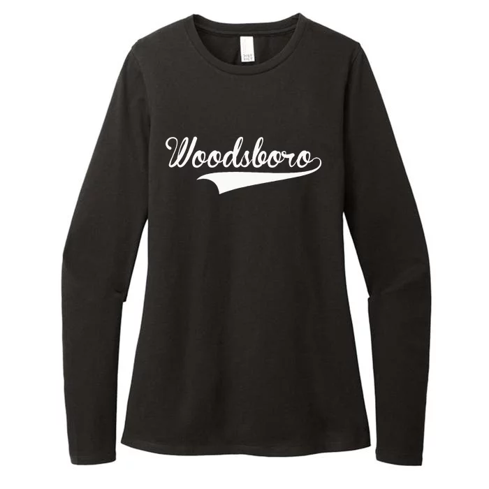 WOODSBORO Baseball Vintage Retro Font Womens CVC Long Sleeve Shirt