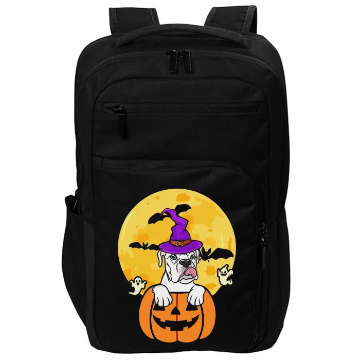 White Boxer Witch Dog Lover Halloween Costume Impact Tech Backpack