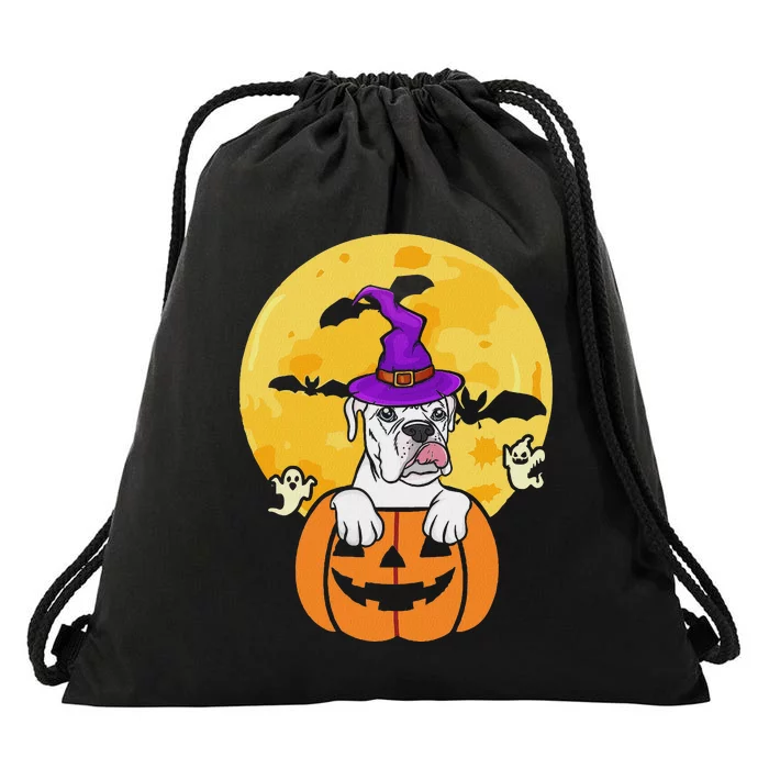 White Boxer Witch Dog Lover Halloween Costume Drawstring Bag