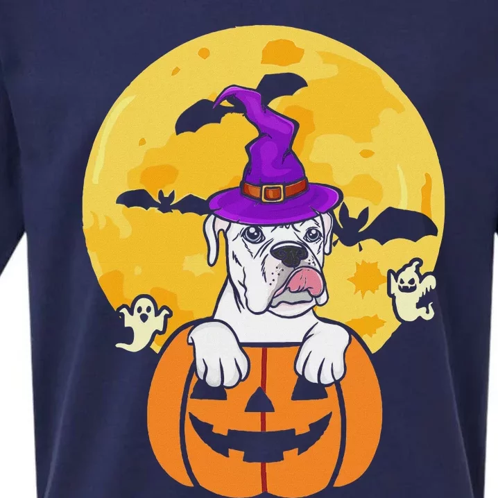 White Boxer Witch Dog Lover Halloween Costume Sueded Cloud Jersey T-Shirt