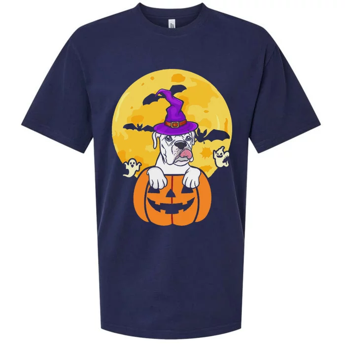 White Boxer Witch Dog Lover Halloween Costume Sueded Cloud Jersey T-Shirt