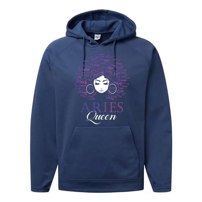 Womens Black Womens Afro Hair Aries Queen Birthday Gift Performance Fleece Hoodie