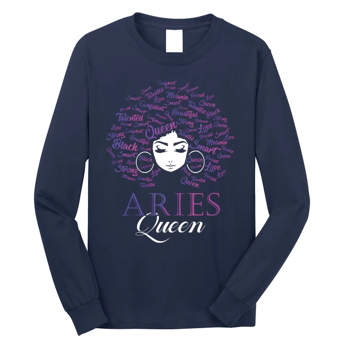 Womens Black Womens Afro Hair Aries Queen Birthday Gift Long Sleeve Shirt