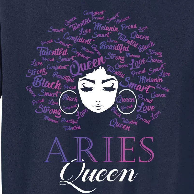 Womens Black Womens Afro Hair Aries Queen Birthday Gift Tall Sweatshirt