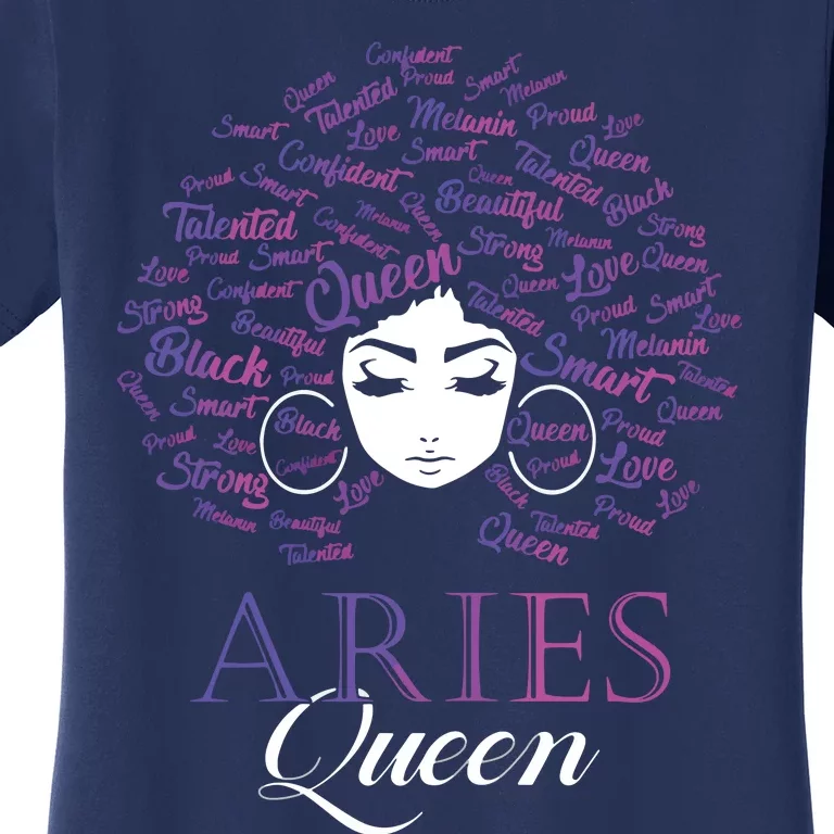 Womens Black Womens Afro Hair Aries Queen Birthday Gift Women's T-Shirt