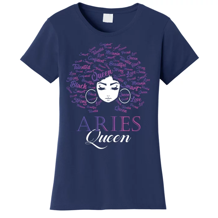 Womens Black Womens Afro Hair Aries Queen Birthday Gift Women's T-Shirt