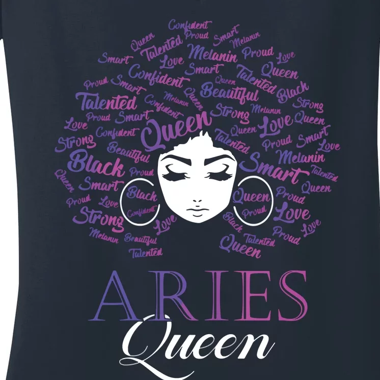 Womens Black Womens Afro Hair Aries Queen Birthday Gift Women's V-Neck T-Shirt