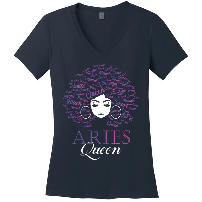 Womens Black Womens Afro Hair Aries Queen Birthday Gift Women's V-Neck T-Shirt