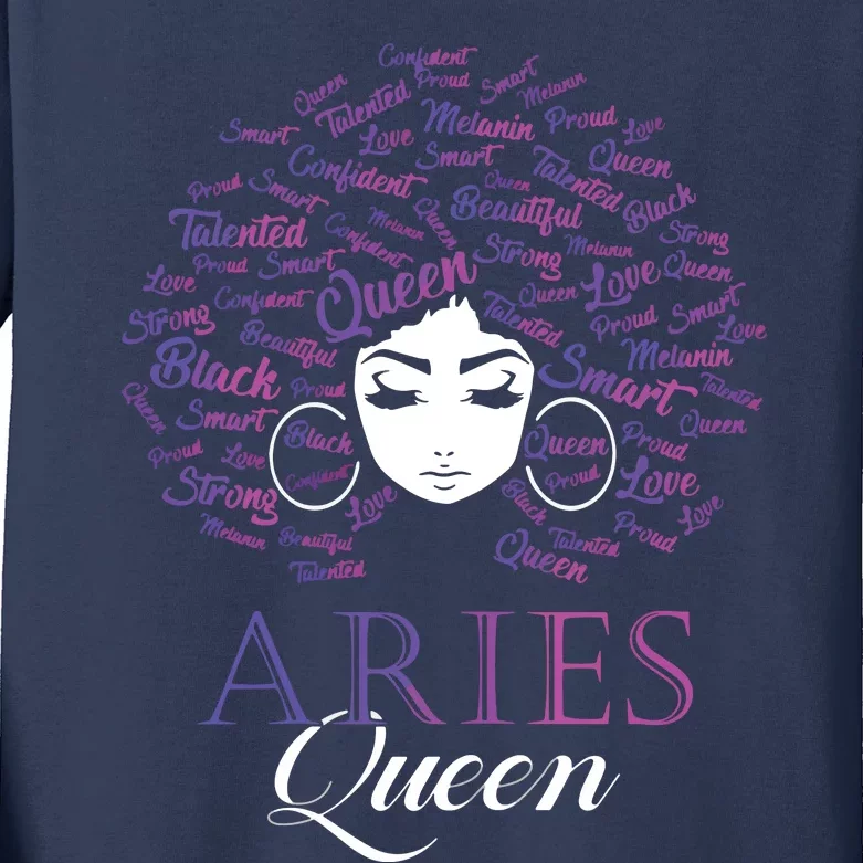 Womens Black Womens Afro Hair Aries Queen Birthday Gift Kids Long Sleeve Shirt