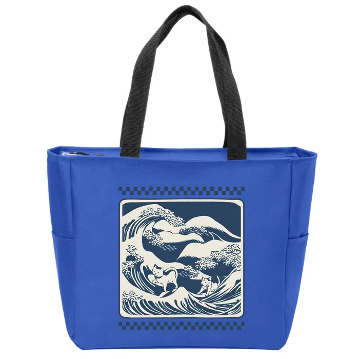 Wave Blue With Cats Less Cat Ladies For Harris Funny Cute Gift Zip Tote Bag