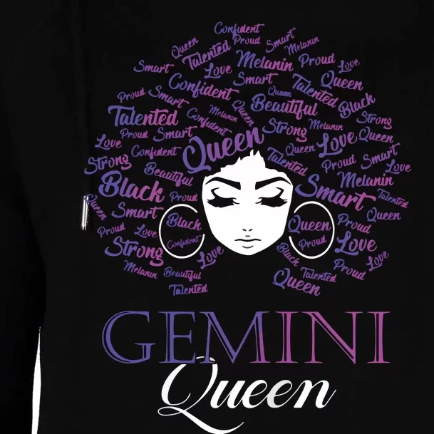 Womens Black Womens Afro Hair Gemini Queen Birthday Gift Womens Funnel Neck Pullover Hood